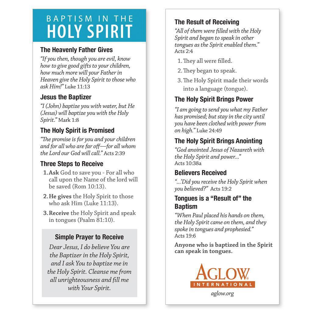 Tools For the Harvest – Baptism in the Holy Spirit Bookmarks